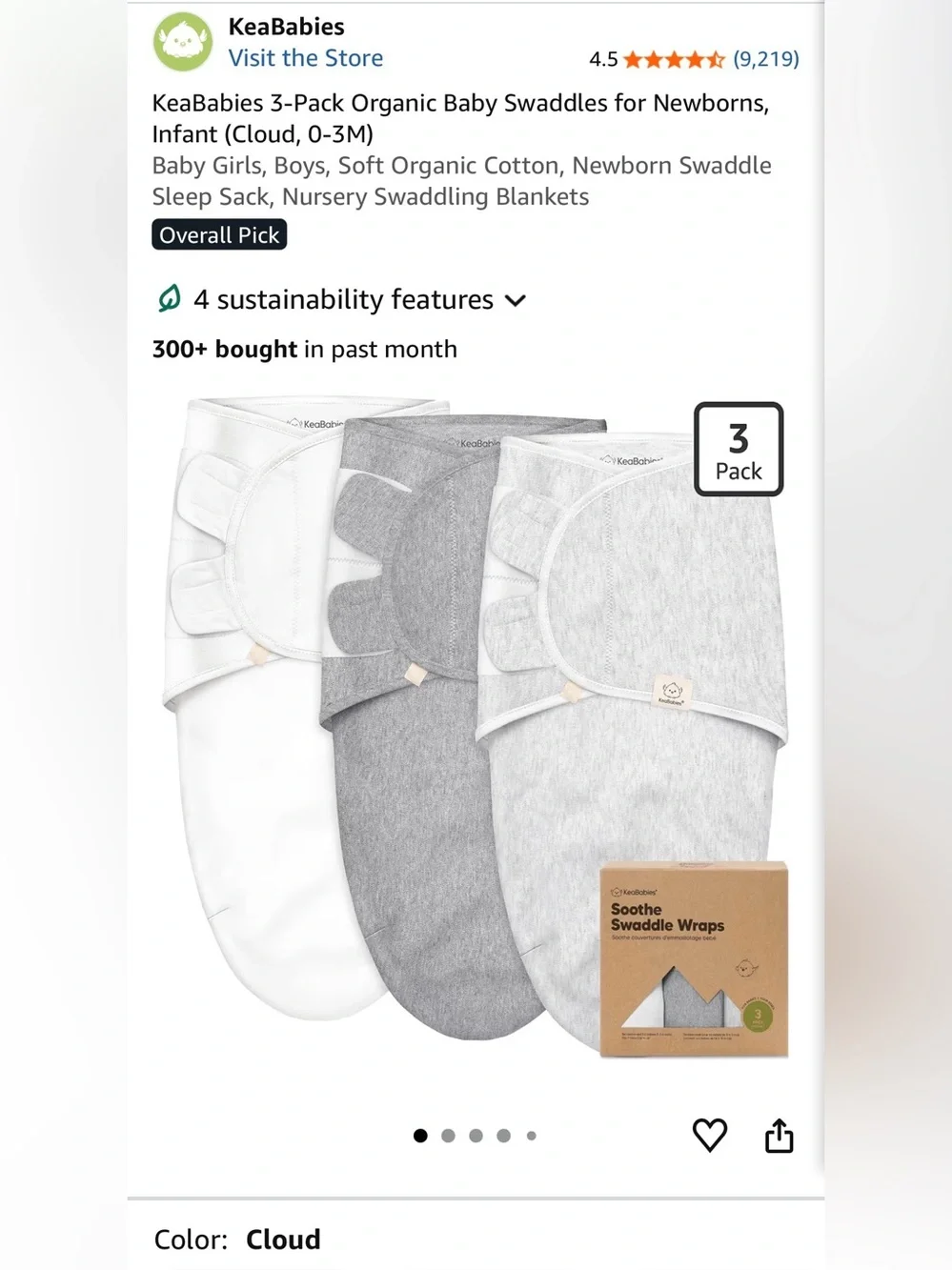NEW KeaBabies Soothe Swaddle Wraps - 3-Pack Gray, Light Gray, White